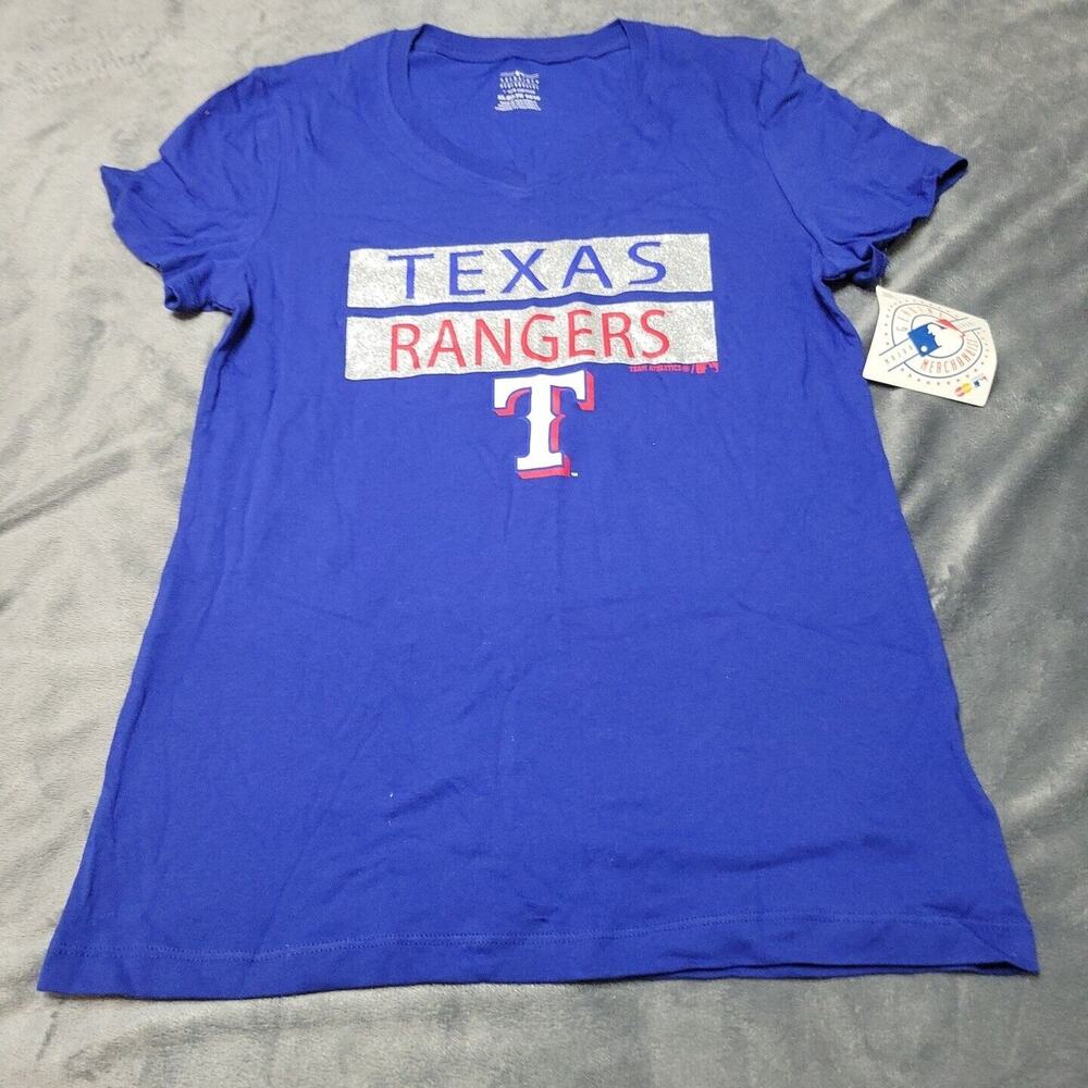 New Texas Rangers Shirt Girl 14 Blue Sparkle Tee Crew V Short Sleeve Comfort Top